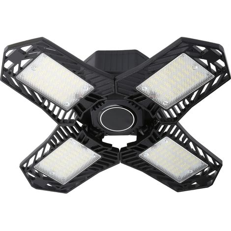 Lampe LED Garage 80W 137 LEDs, Luminaire Atelier Réglable 5 Pales, E27/E26, 85-265V Noir (1/5)