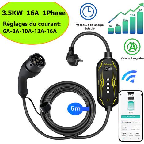 Chargeur VE 3.5kW 16A 5m Type 2 IP67 Réglable 6-16A JUNSUN (1/5)
