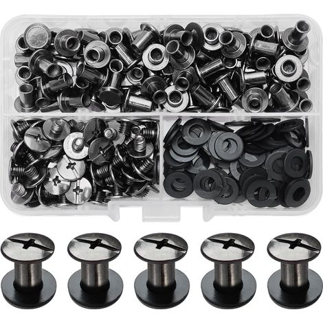 80 Kits Vis Chicago Screws,M58mm Vis de Livre,Rivet a Visser de remplacement en métal pour sacs, livres, colliers, sacs à dos, laisses de chien, laisses (Noir Brillant) (1/5)