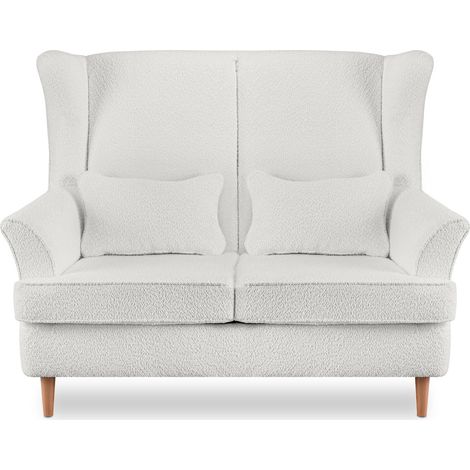 KONSIMO Klassische Sofa 2-Sitzer mit zwei dekorativen Kissen inklusive "STRALIS", Weiss, Stoff/Schaum, Scandinavian, 136x106x96 cm (1/4)