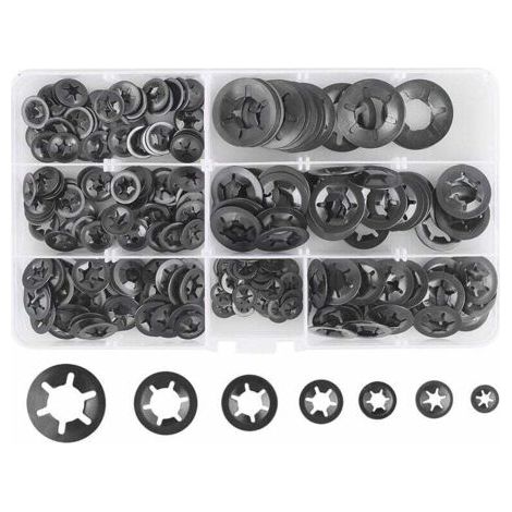 280 arandelas de seguridad de acero, de fijación rápida, M3, M4, M5, M6, M8, M10 y M12, 7 tamaños, color negro