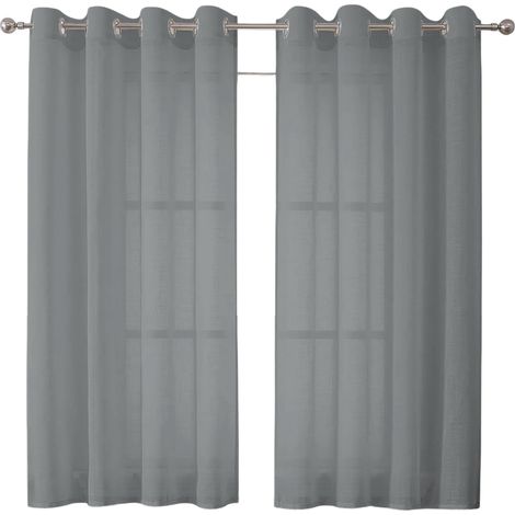 Tende Lino Semitrasparenti 2 Pezzi Grigio 140x225 cm (1/5)