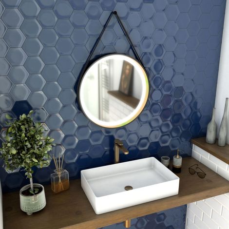 Miroir Salle de Bain Rond - diamètre 55cm - Noir Mat et Finition Bronze - Circle Horus LED (1/5)