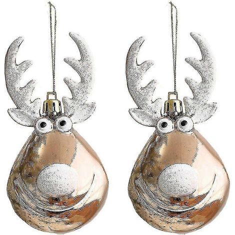Lot de 2 boules de Noël décoratives, motif élan, accessoires de fête à suspendre (1/5)