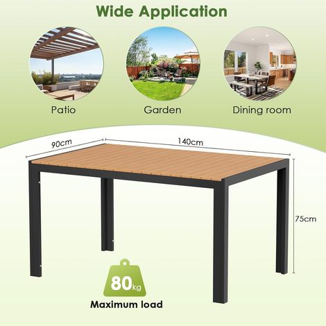 Wetterfester Gartentisch, Aluminium 140x90x75 cm, mit WPC-Tischplatte, rechteckig, für 6 Personen - (schwarzbraun) (1/5)