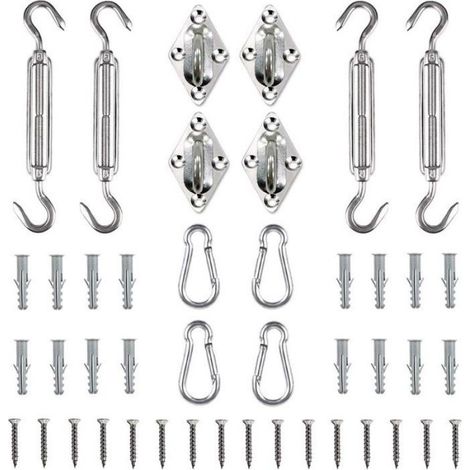 Kit de fixation pour toile d'ombrage (44 pièces) - Matériaux de fixation - Système de suspension pour hamac - Pour toiles d'ombrage (1/5)