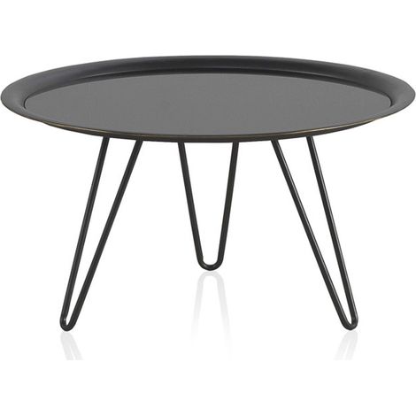 Table basse ronde métal noir style moderne intérieur - noir mat plateau verre fumé