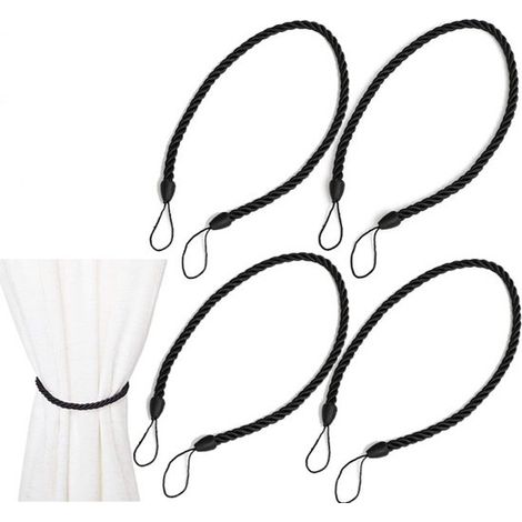 Lot de 4 embrasses de rideaux 73 cm, cordons décoratifs faits main pour attaches de rideaux, noir (1/5)