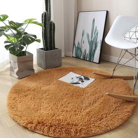 Tapis rond pour chambre à coucher - antidérapant - tapis rond - couverture - jaune (1/5)