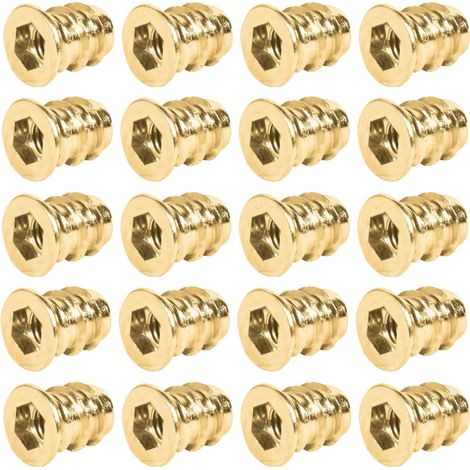Cyclingcolors – Lot de 20 manchons à visser acier – Filetage M6 x 15mm – Finition jaune chromaté – Entraînement 6 pans creux SW6 pour bois dur