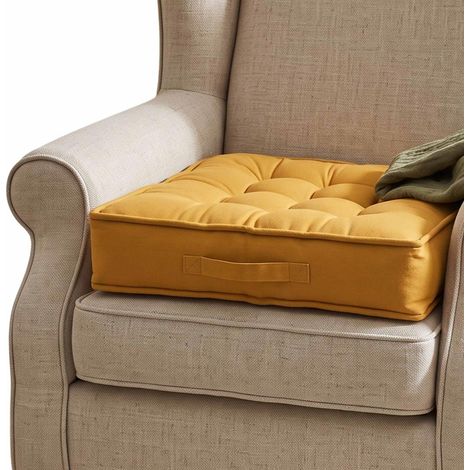 HOMESCAPES Mustard Cotton Armchair Booster Cushion