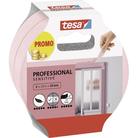 Tesa – Ruban de masquage 562670000001 pour peinture rose – Largeur 25 mm – Longueur 50 m – 2 pièces – Résistant à la déchirure