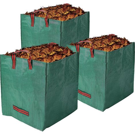 3 x Garden Bags, 125L Reusable Square Garden Waste Bags with Handles, Foldable Leaf Bags, Garden Waste Bags for Grass, Leaves, Wood, Green Waste (1/5)