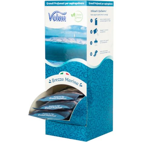 GRANULI PROFUMATI ASPIRAPOLVERE VELAN DISPENSER 25 BUSTINE PROFUMO BREZZA MARINA