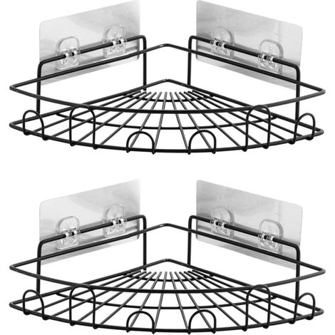 2 Étagères Angle Adhésives Noires, Porte-savon organisateur douche (1/4)