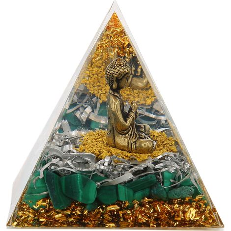 Statuette Bouddha en Résine Époxy avec Gravier, Décoration Pyramide Méditation Énergie Positive Durable