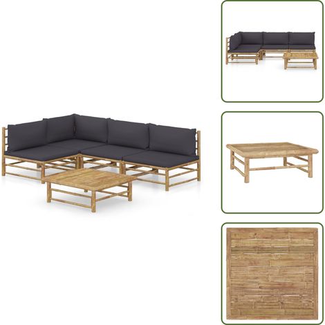 Arredamento da esterno - vidaXL Set Salotto da Giardino 5pz con Cuscini Grigio Scuro Bambù - Divano in bambù