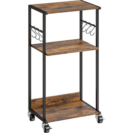 Mobile Supporto per Stampante a 3 livelli 43x30x82 cm con Ruote e Ganci in Legno e Metallo Marrone Rustico. (1/5)