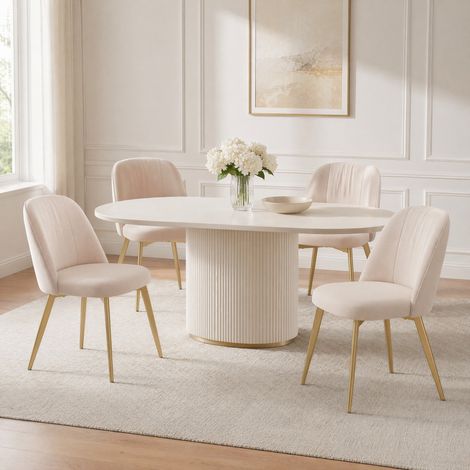 4er-Set Samtstühle Beige 53 x 50 x 80 cm, umhüllende Rückenlehne, Esszimmer – MEUBLIV (1/5)