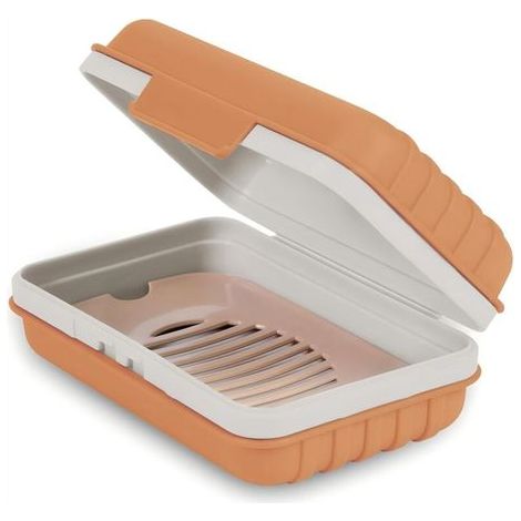 ALLIANDIS Porte-savon, 1 pièce, boîte à savon avec couvercle, boîte à savon portable pour douche, voyage, camping, anti-fuite, taille de voyage, orange (1/5)