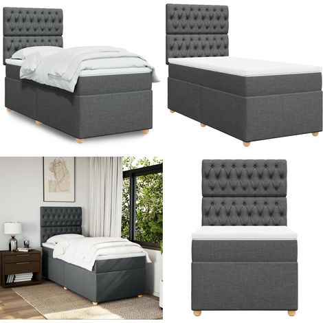 Boxspringbett mit Matratze Dunkelgrau 90x200 cm Stoff - Boxspringbett - Doppelbett - Bettenrahmen - Matratze - Kopfteil - Home & Living (1/5)