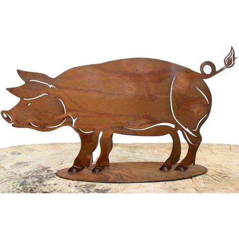 Figurine de Cochon Décorative en Métal Patiné Effet Rouille pour Jardin et Maison - PANGIVO