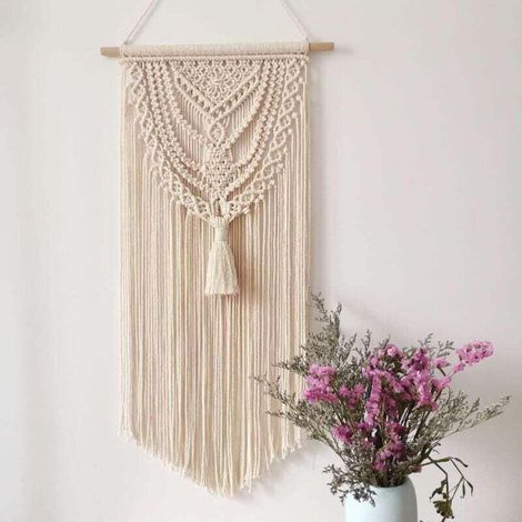 Boho-Makramee-Wandbehang, gewebter Makramee-Wandteppich, Wohndekoration, Wandbehang – 40 x 80 cm (1/4)