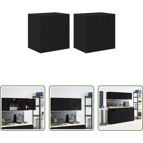 Rangement garage - Armoires murales de garage 2 pcs noir bois d'ingénierie (1/5)