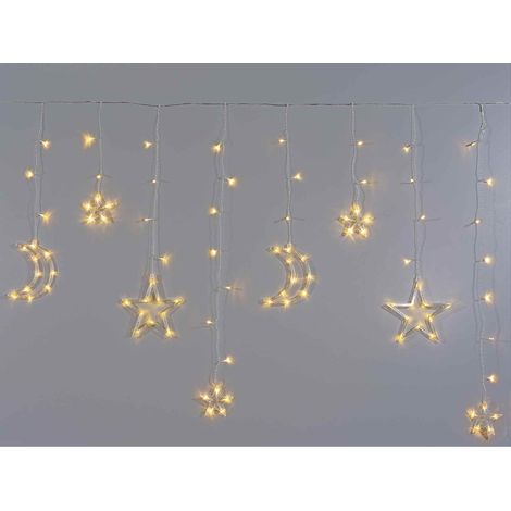 Luminose decorazioni a pioggia con decori pendenti, 12 fili e 135 LED bianco caldo. Perfette per allestimenti, Cascata: Mt 1,95 x 70 cm H