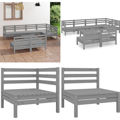 8-tlg. Garten-Lounge-Set Massivholz Kiefer Grau - Outdoor Lounge Set - Gartenmöbel - Rattan Möbel - Kiefernholzmöbel - Balkonmöbel - Home & Living