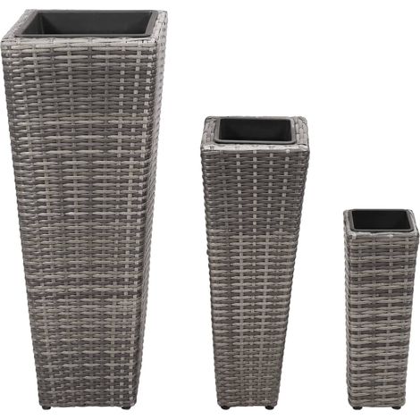 Jardinière Lits surélevés de jardin 3 pcs Résine tressée Gris (1/5)