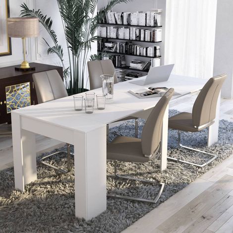 Dmora - Ausziehbare Konsole Maclodio, verwandelbar in Esstisch, platzsparend und ausziehbar bis 237 cm, 90-237x76,6x90 cm, Weiß (1/5)