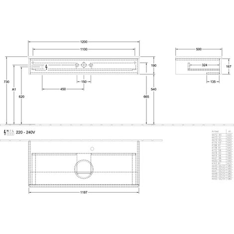 Villeroy & Boch L10050PD WTUS Antao L105 1200x190x500mm