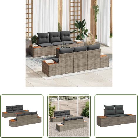 vidaXL Außensofa - Garten-Sofa-Set mit Kissen mit Speicher 7 pcs Grau Poly Rattan (1/5)