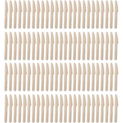 Ensemble de 100 couverts jetables en bois pour barbecues et camping - Couteau de 14 cm (1/5)