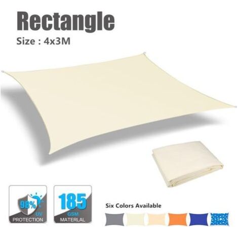 4 X 3M Étanche Soleil Abri Pare-Soleil Protection Voile D'ombrage Auvent Camping Toile D'ombrage Grand Pour Auvent Extérieur Jardin Patio -Beige (1/3)