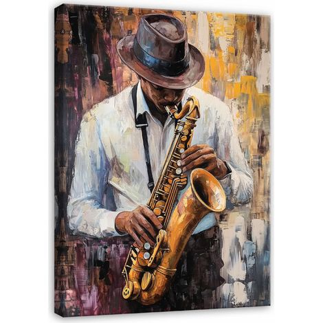 tableau homme saxophone musicien pour chambre salon cuisine sur toile 60x40 (1/3)