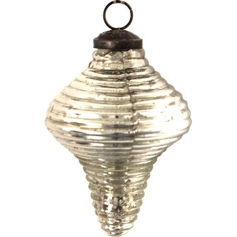 Boule de Noël Décorative en Verre Argenté Antique avec Perles en Bois Blanches Ø 7 cm - PANGIVO (1/2)