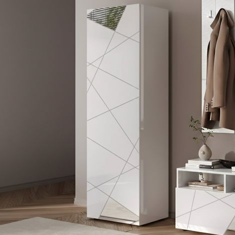 Mobile da Ingresso Medolla, 6 Paia, 2 Ripiani Made in Italy, Appendiabiti, 78x31x186.5h cm Bianco Lucido (1/5)