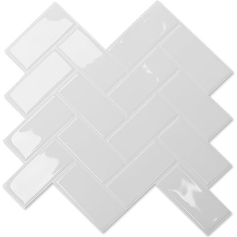 Lot de 10 Carreaux muraux autocollants 3D,Pour carrelage à chevrons Pour cuisine, salle de bain,Étanche, Blanc,Plus épais (1/5)