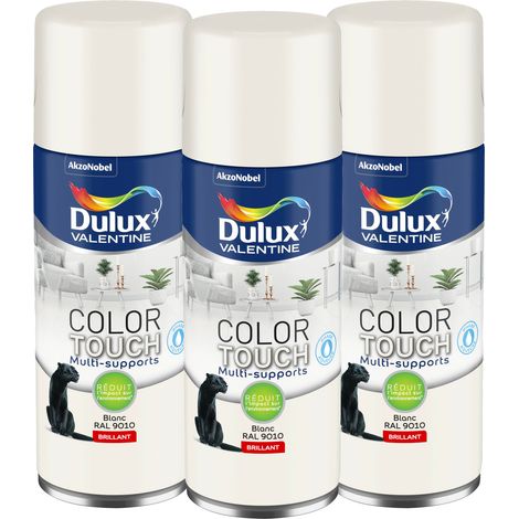 Multi Pack 3 - Peinture aérosol Color Touch Multi-Supports - Brillant Blanc 400 ml - Dulux Valentine