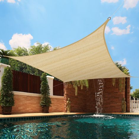 Green Bay Sun Shade Sail Square HDPE Breathable UV Block Sunscreen Awning Canopy with Free Rope 2x2m Sand