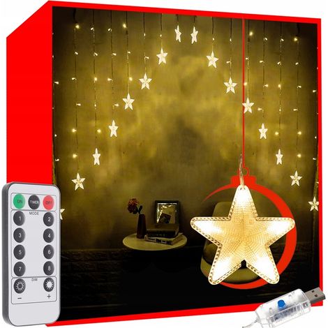 Guirnalda de estrellas colgantes para árbol de Navidad, luces LED blancas cálidas, 136 LED. (1/5)