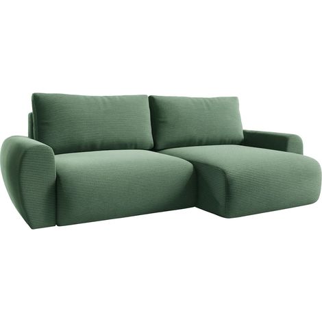 Divano Letto con Penisola Paullo, Contenitore, Reversibile, Reclinabile, 253x153 cm Verde