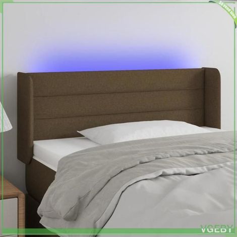 Tête de lit - 3123353 - Marron foncé - Tissu 100% polyester - Bande LED découpable USB 5V (1/5)