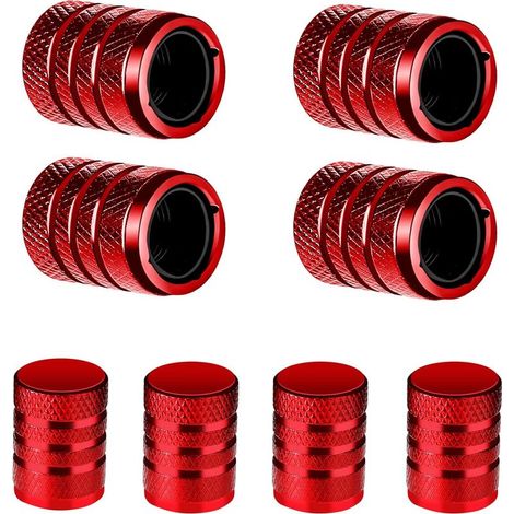 8 Pieces Bouchon Valve Pneu Voiture, bouchons de valve de pneu de voiture, de vélo en aluminium pour une pression stable des pneus avec doublure en plastique pour voiture camion (rouge) (1/5)