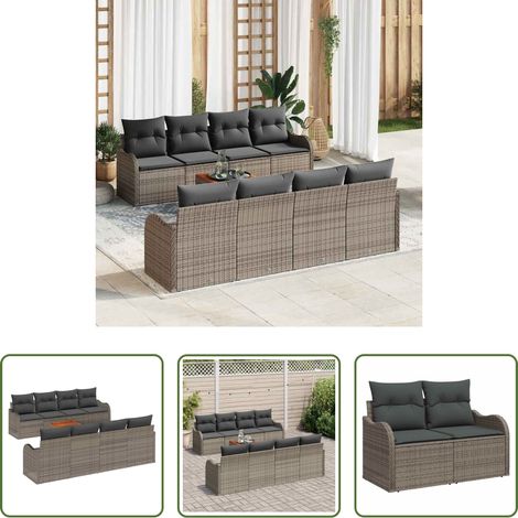 vidaXL Canapé de terrasse -  Ensemble de canapé de jardin avec stockage 9 pcs Gris polyrotin (1/5)