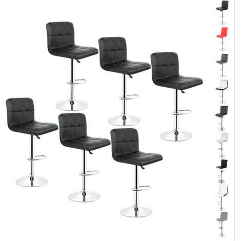 Hofuton Lot de 6 Tabouret Haut de Bar Rotatif Réglable en Hauteur en Cuir Synthétique Noir (1/5)