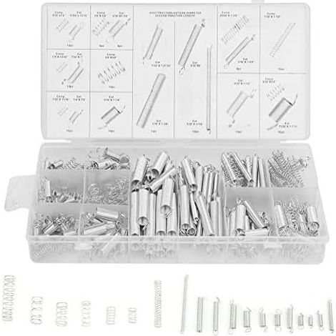 Kit de 200 ressorts métalliques de compression et de tension, en 20 tailles différentes, avec boîte. (1/5)