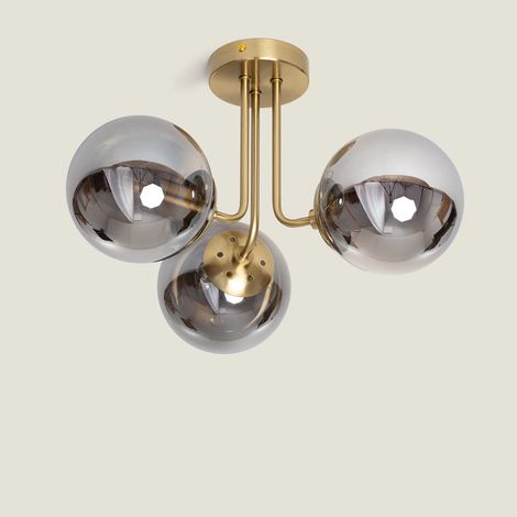 Deckenleuchte Metall und Glas Moonlight Brass 3 Strahler Rauchgrau
